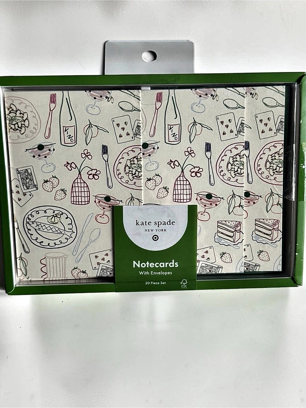 kate spade Notecards with Envelopes Set in Green & White NWT